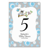 Blauwe & Grijze Uil Baby shower Thema Tafelnummers (Achterkant)