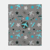 Blauwe grijze vliegtuigpatroon fleece deken (Voorkant)