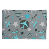 Blauwe grijze vliegtuigpatroon kussensloop (Achterkant)