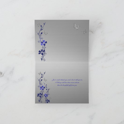 Blauwe, grijze vlinder bloem foto dankkaart bedankkaart (Binnen)