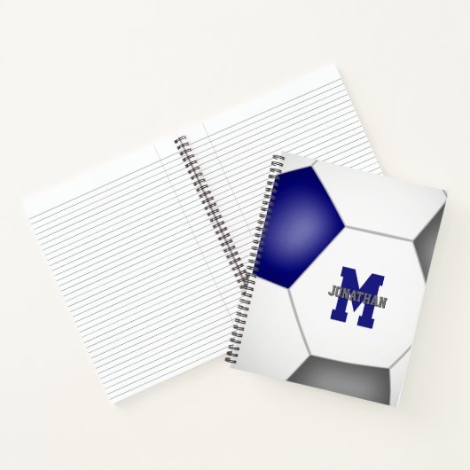 blauwe grijze voetbalkleuren monogrammen notitieboek (Binnen)