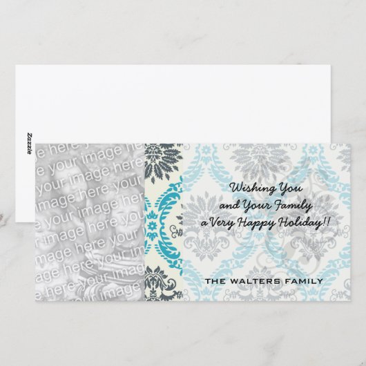 blauwe grijze vogel en roomelegant feestdagenkaart (Voorkant / Achterkant)