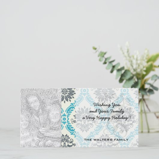 blauwe grijze vogel en roomelegant feestdagenkaart (Staand voorkant)