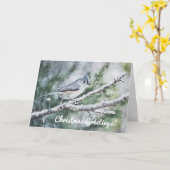 Blauwe grijze vogel in sneeuwkerstKaart Kaart (Gele Bloem)