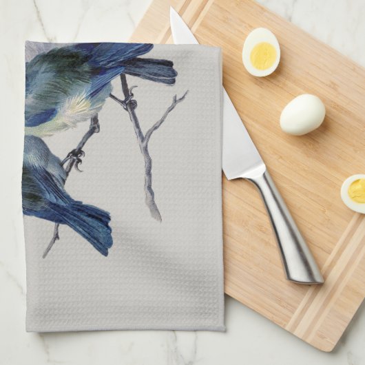 Blauwe grijze vogels Elegant Waterverf Aangepaste Theedoek (Quarter Fold)