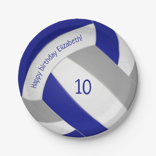 blauwe grijze volleybal jongens verjaardag papieren bordje (Voorkant)