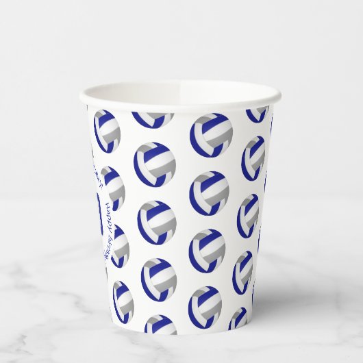 blauwe grijze volleybalken jongens sportverjaardag papieren bekers (Links)