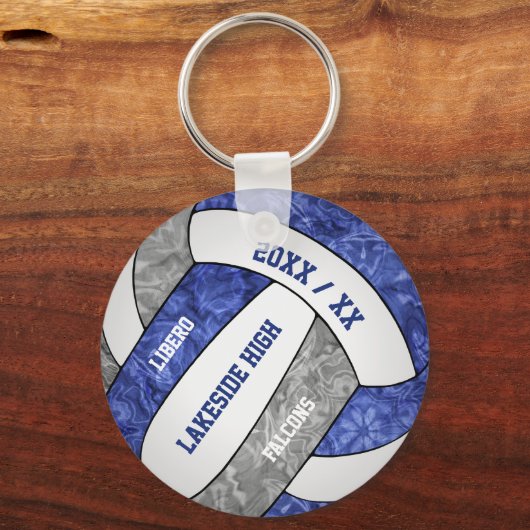 blauwe grijze volleybalschool mascotte naam sleutelhanger (Voorkant)