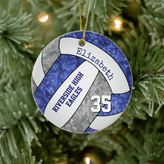blauwe grijze volleybalteamkleuren keramisch ornament (Boom)