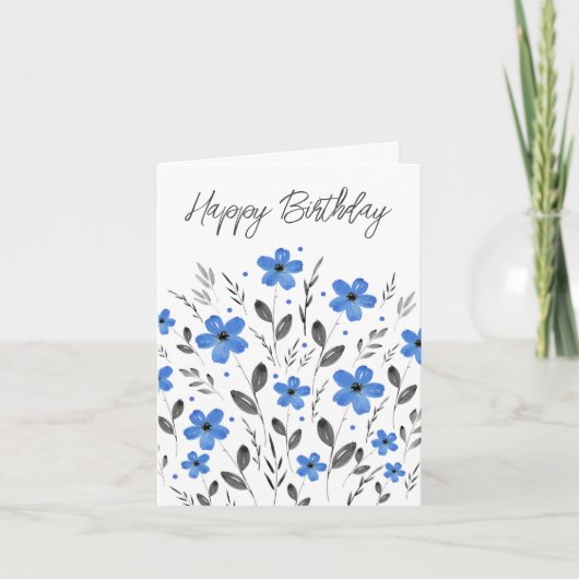 Blauwe grijze Waterverf Floral Motif Kaart (Voorkant)