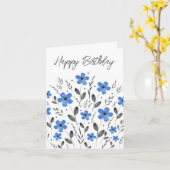 Blauwe grijze Waterverf Floral Motif Kaart (Gele Bloem)