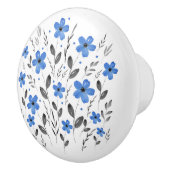 Blauwe grijze Waterverf Floral Motif Keramische Knop (Rechts)