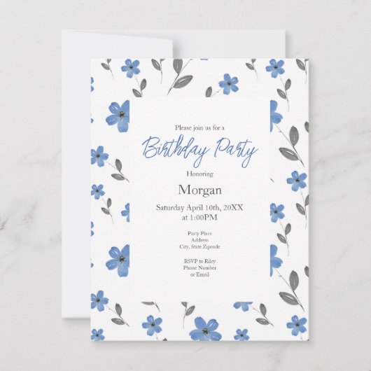 Blauwe grijze Waterverf Vijf petaalventilator Kaart (Voorkant)