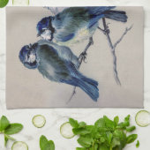  blauwe grijze Waterverf vogels Theedoek (Gevouwen)