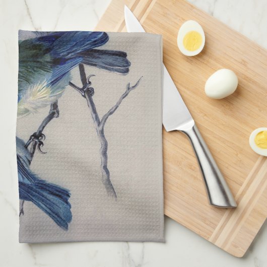  blauwe grijze Waterverf vogels Theedoek (Quarter Fold)