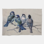 blauwe grijze Waterverf vogels Theedoek (Horizontaal)