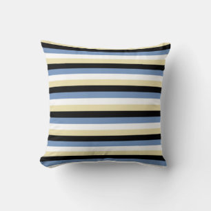 Blauwe/Grijze, Witte, Beige en Zwarte Strepen Kussen