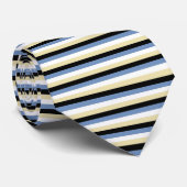 Blauwe/grijze, witte, beige en zwarte strepen stropdas (Opgerold)