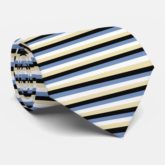 Blauwe/grijze, witte, beige en zwarte strepen stropdas (Opgerold)