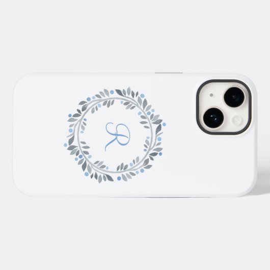 Blauwe grijze witte monogram Case-Mate iPhone case (Achterkant (horizontaal))