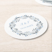 Blauwe grijze witte monogram Floral bruiloft Ronde Kartonnen Onderzetter (Gebogen)