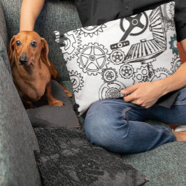 Blauwe grijze witte tandwielen Steampunk Boys Deco Accent Kussen