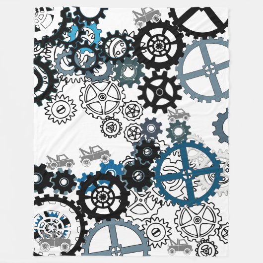 Blauwe grijze witte tandwielen Steampunk Boys Deco Fleece Deken (Voorkant)