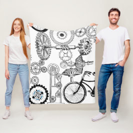 Blauwe grijze witte tandwielen Steampunk Boys Deco Fleece Deken