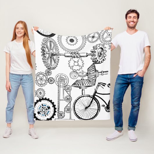 Blauwe grijze witte tandwielen Steampunk Boys Deco Fleece Deken (In situ)