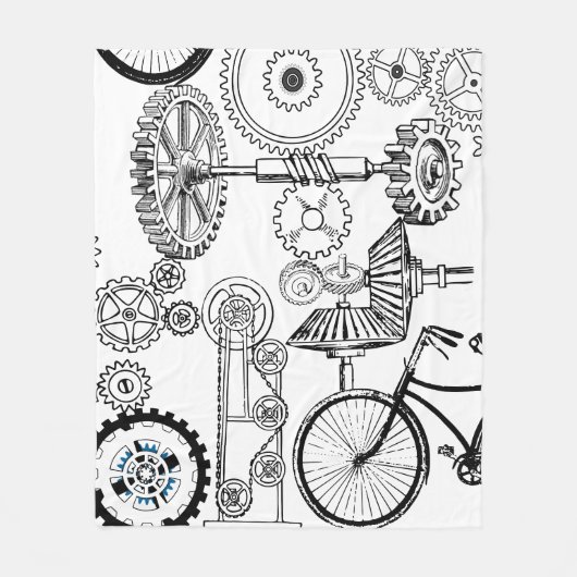 Blauwe grijze witte tandwielen Steampunk Boys Deco Fleece Deken (Voorkant)