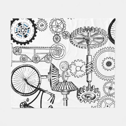 Blauwe grijze witte tandwielen Steampunk Boys Deco Fleece Deken (Voorkant (Horizontaal))