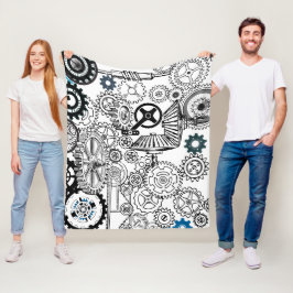 Blauwe grijze witte tandwielen Steampunk Boys Deco Fleece Deken
