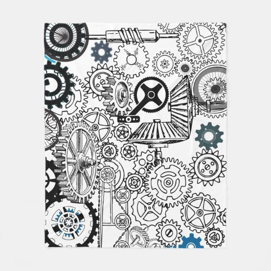 Blauwe grijze witte tandwielen Steampunk Boys Deco Fleece Deken (Voorkant)