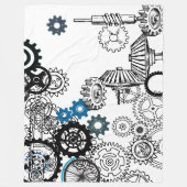 Blauwe grijze witte tandwielen Steampunk Boys Deco Fleece Deken (Voorkant)