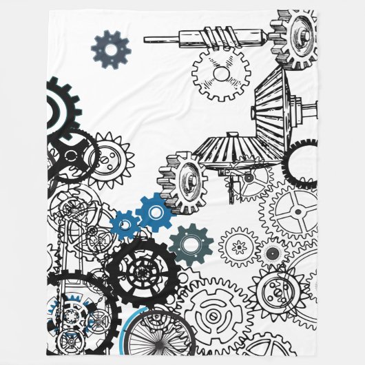 Blauwe grijze witte tandwielen Steampunk Boys Deco Fleece Deken (Voorkant)