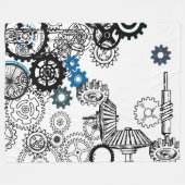 Blauwe grijze witte tandwielen Steampunk Boys Deco Fleece Deken (Voorkant (Horizontaal))