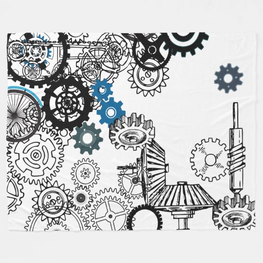 Blauwe grijze witte tandwielen Steampunk Boys Deco Fleece Deken (Voorkant (Horizontaal))