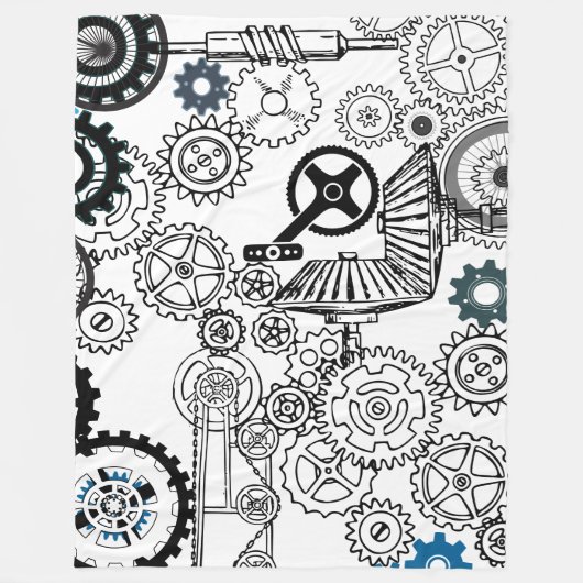 Blauwe grijze witte tandwielen Steampunk Boys Deco Fleece Deken (Voorkant)