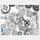 Blauwe grijze witte tandwielen Steampunk Boys Deco Fleece Deken (Voorkant (Horizontaal))