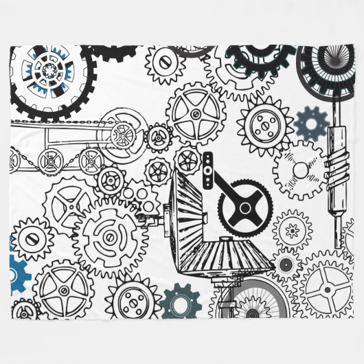 Blauwe grijze witte tandwielen Steampunk Boys Deco Fleece Deken (Voorkant (Horizontaal))