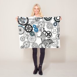 Blauwe grijze witte tandwielen Steampunk Boys Deco Fleece Deken
