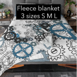 Blauwe grijze witte tandwielen Steampunk Boys Deco Fleece Deken