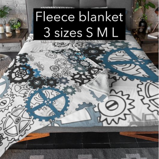 Blauwe grijze witte tandwielen Steampunk Boys Deco Fleece Deken