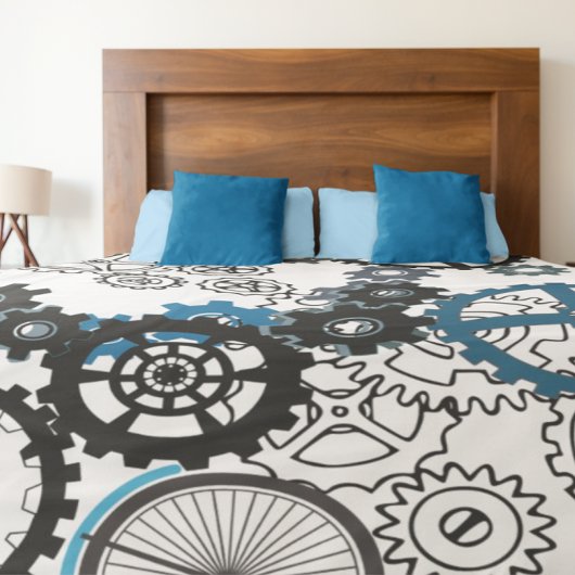 Blauwe grijze witte tandwielen Steampunk Boys Deco Fleece Deken