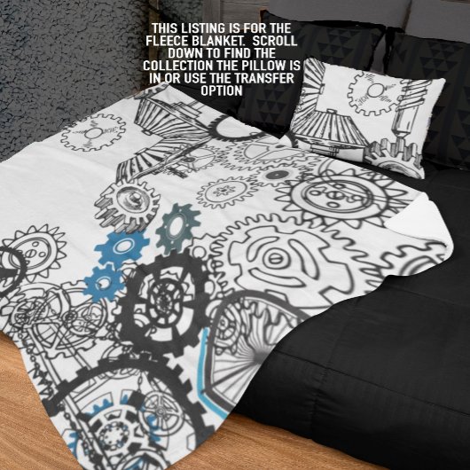 Blauwe grijze witte tandwielen Steampunk Boys Deco Fleece Deken