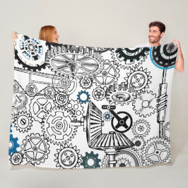 Blauwe grijze witte tandwielen Steampunk Boys Deco Fleece Deken