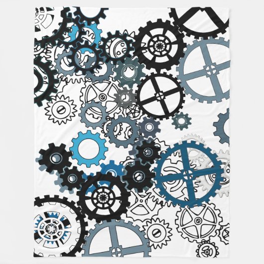Blauwe grijze witte tandwielen Steampunk Boys Deco Fleece Deken (Voorkant)