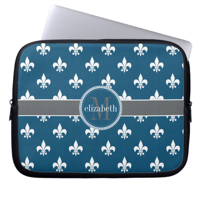 Blauwe grijze witte tonijn laptop sleeve (Voorkant)