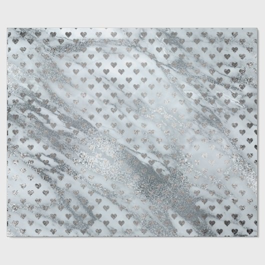 Blauwe grijze zilverkleurige eenhoornstaarten hart cadeaupapier (Vlak)