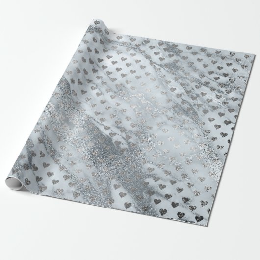 Blauwe grijze zilverkleurige eenhoornstaarten hart cadeaupapier (Uitgerold)